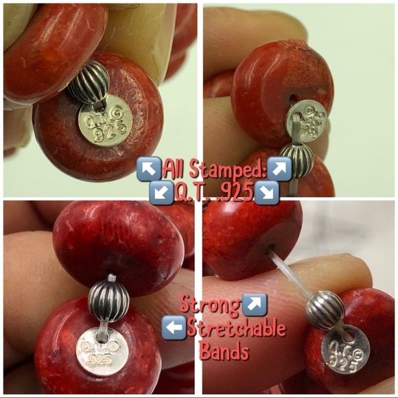 Q.T. 925 Donut Shaped Coral & STER Beads Bracelet - Picture 6 of 7